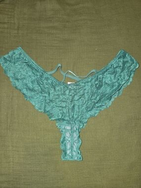 Emerald Green All-Over Lace Cage Strap Thong - Size Plus 4XL